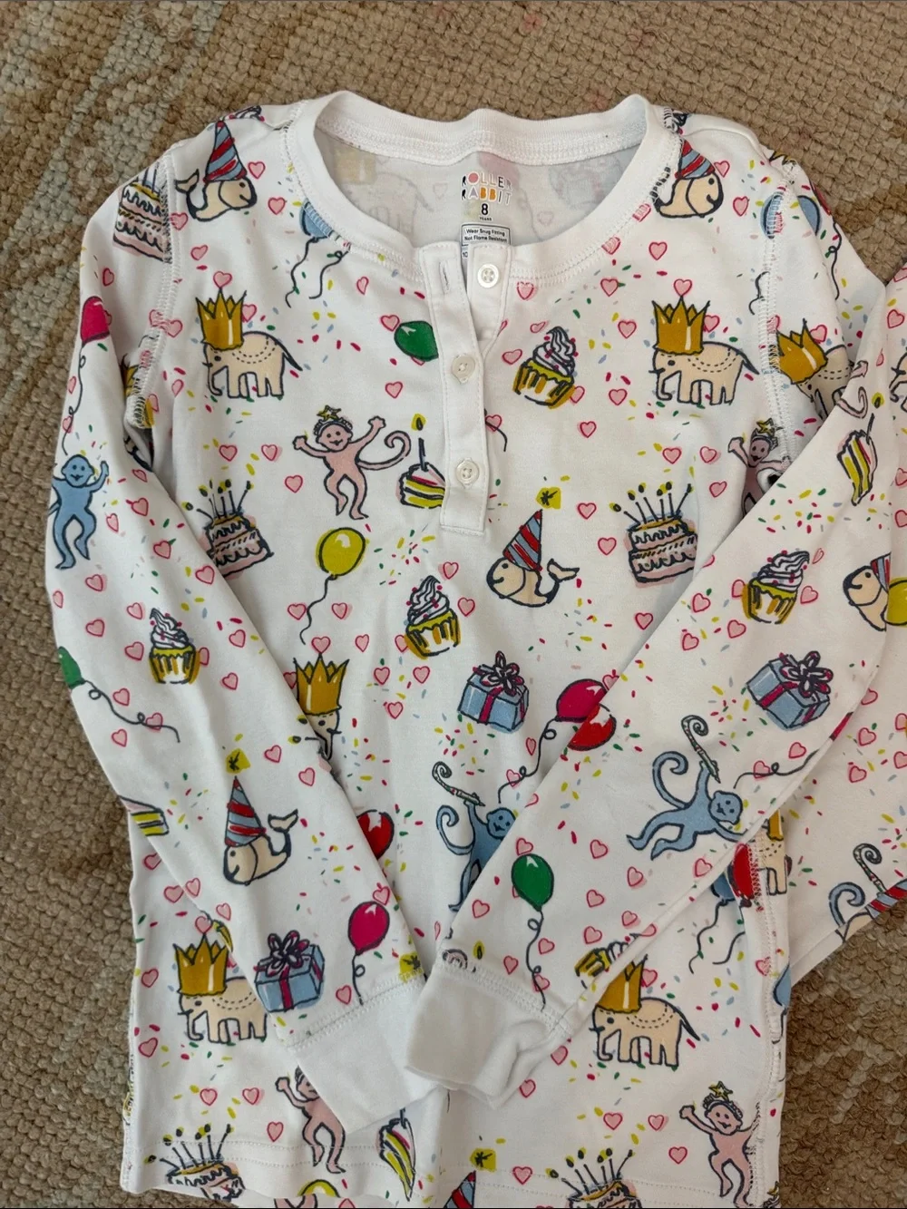 Kids White Birthday Animal Print Pajama Set Roller Rabbit- Size 8